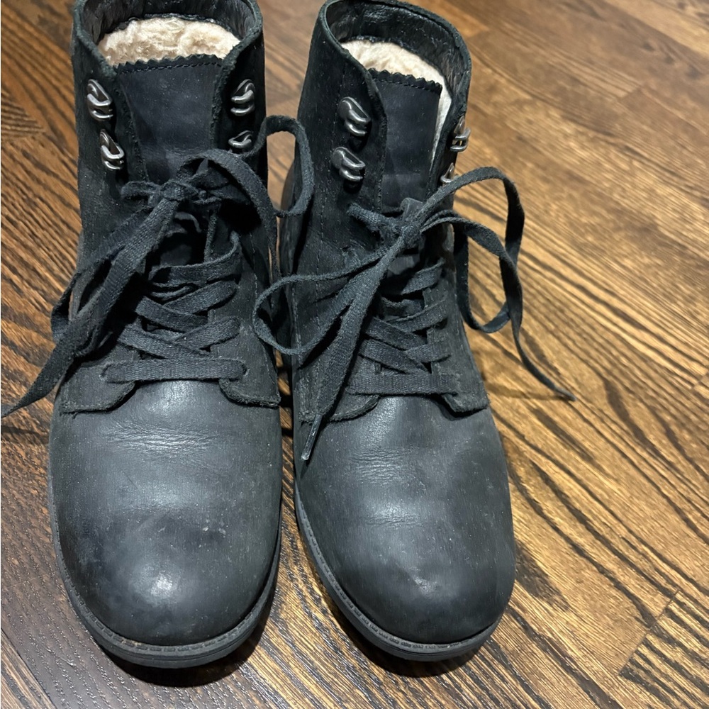 UGG Black Leather Combat Boots